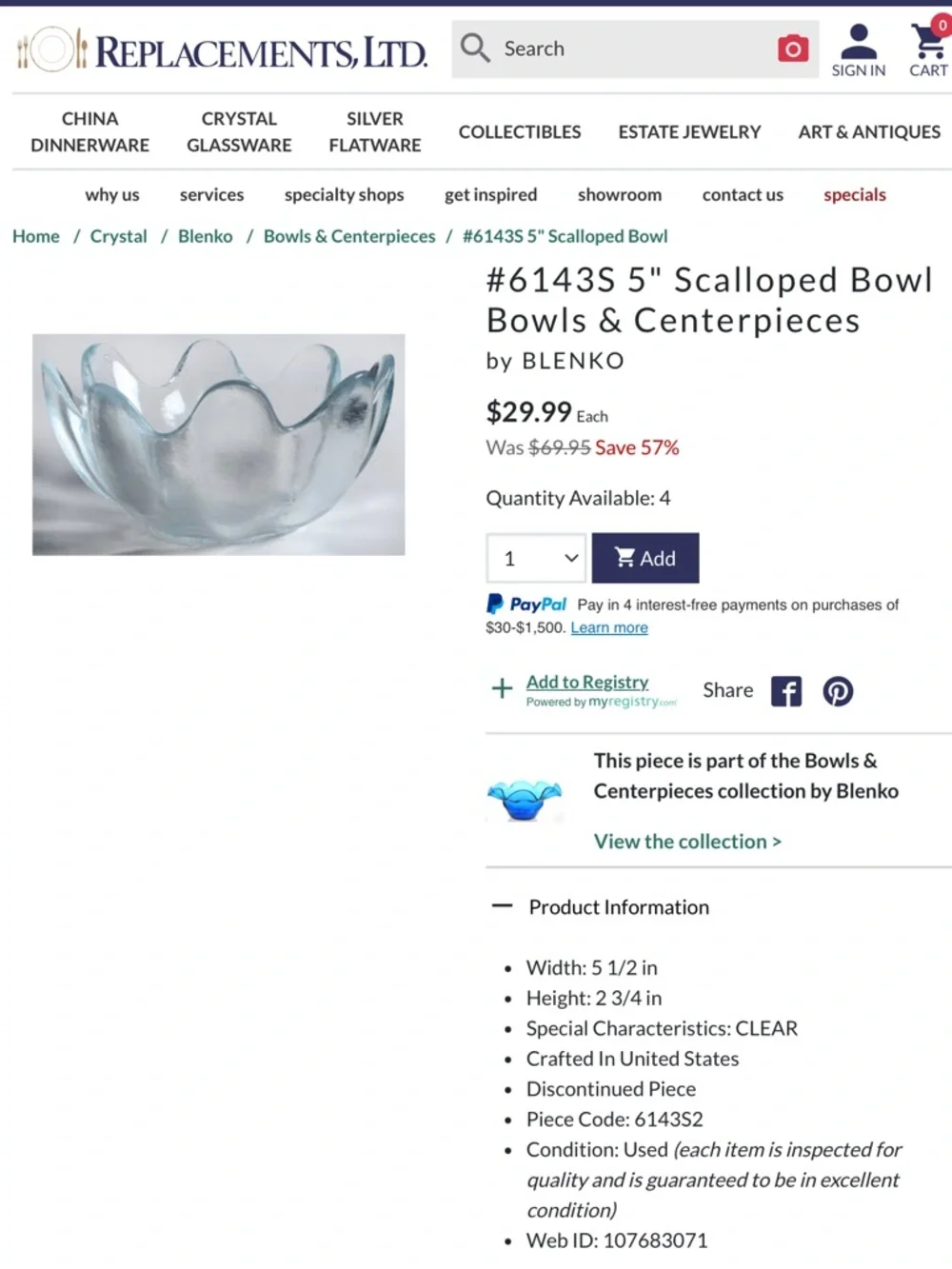 Set of 3 Vintage Blenko Clear Glass Lotus Bowls 8 Petal MCM 1960s